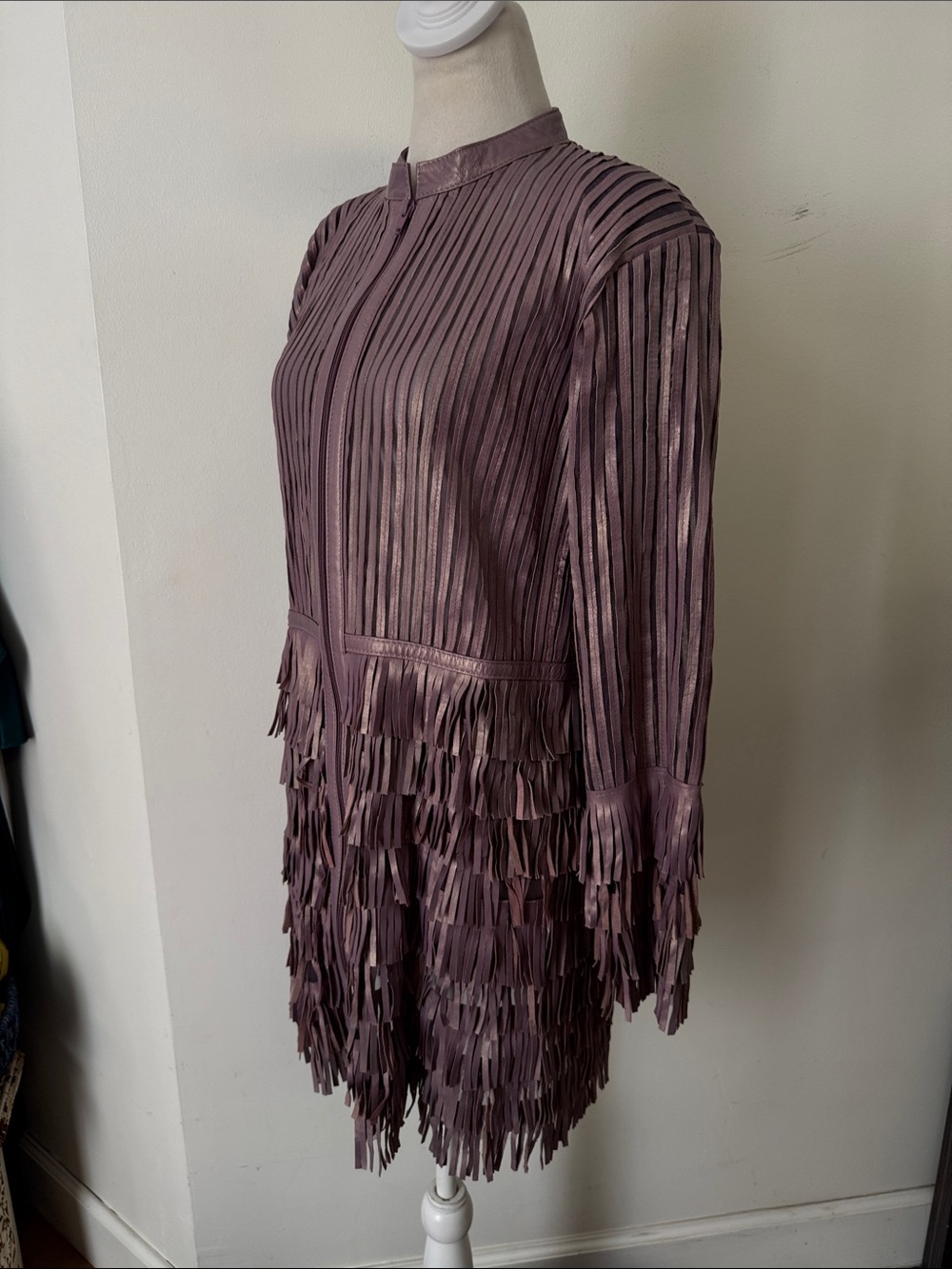 Dakota west haute couture iridescent purple lavender leather Fringe Lace Jacket - Picture 3 of 8